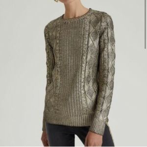 long tall sally | Gold Cableknit Crewneck Sweater